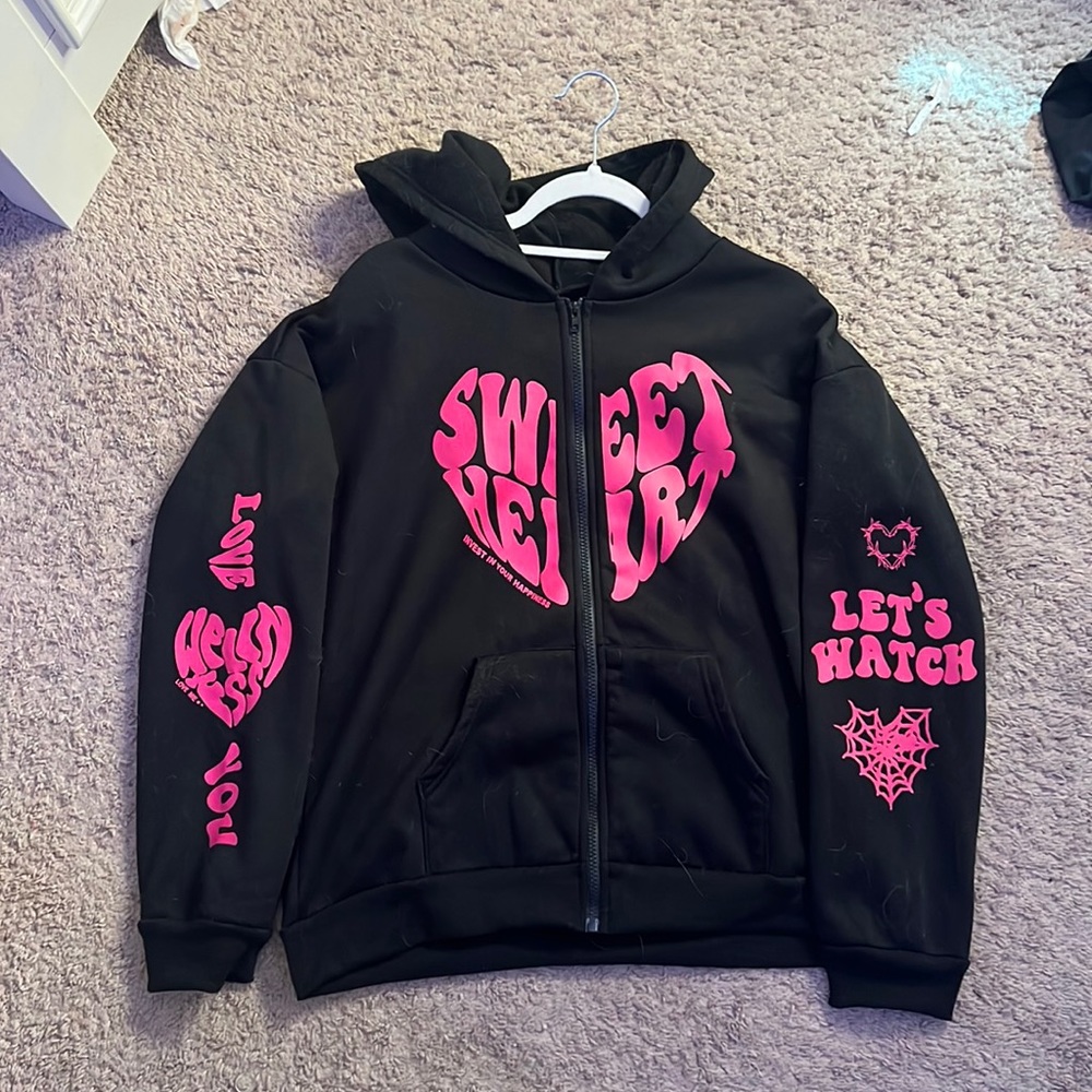 Black and pink Sweet hearts zip up self love hoodie